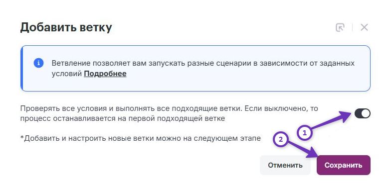 Как проверять все условия в инструменте «Ветвление».