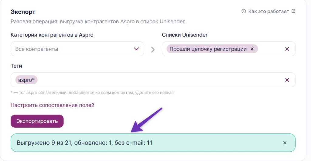 Сводка экспорта.